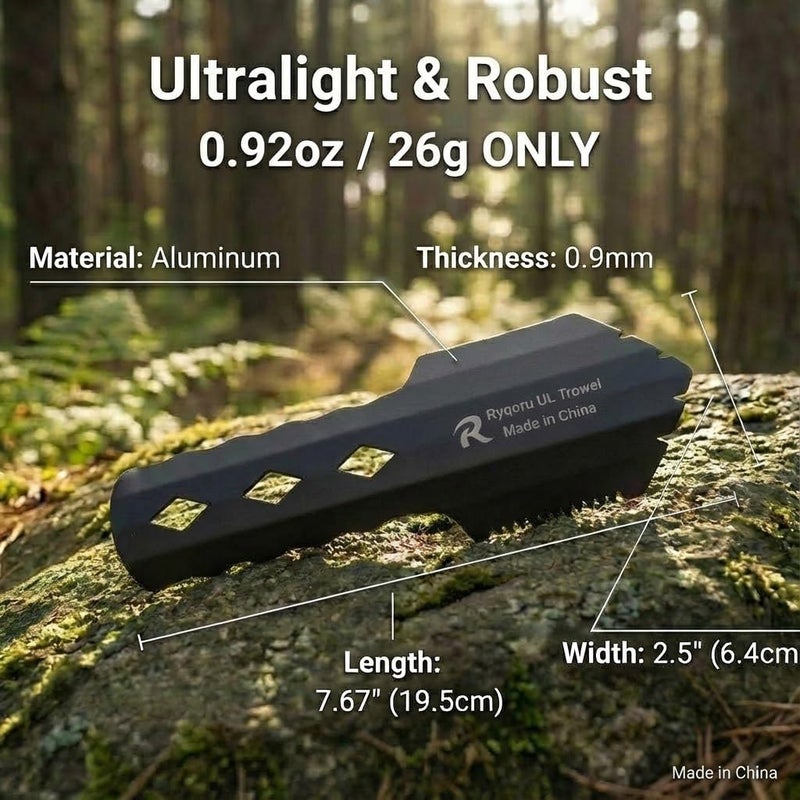Ryqoru Ultralight Backpacking Trowel, 0.92 oz Aluminum Camping Shovel Poop Shovel, 7.67 inch Long Handle Cat Hole Digging Tool for Hiking, Backpacking & Leave-No-Trace Camping - Image 2